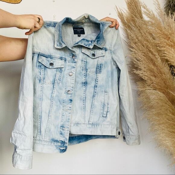 VELVET HEART Acid Wash Blue White Vintage Denim Jean Open Jacket S Boho - Picture 6 of 9